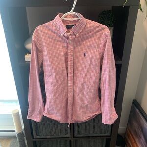 Pink plaid men’s polo shirt